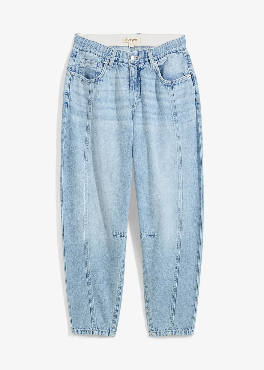 Barrel-Jeans Mid Waist Low Stretch, cropped in blau von vorne - bonprix