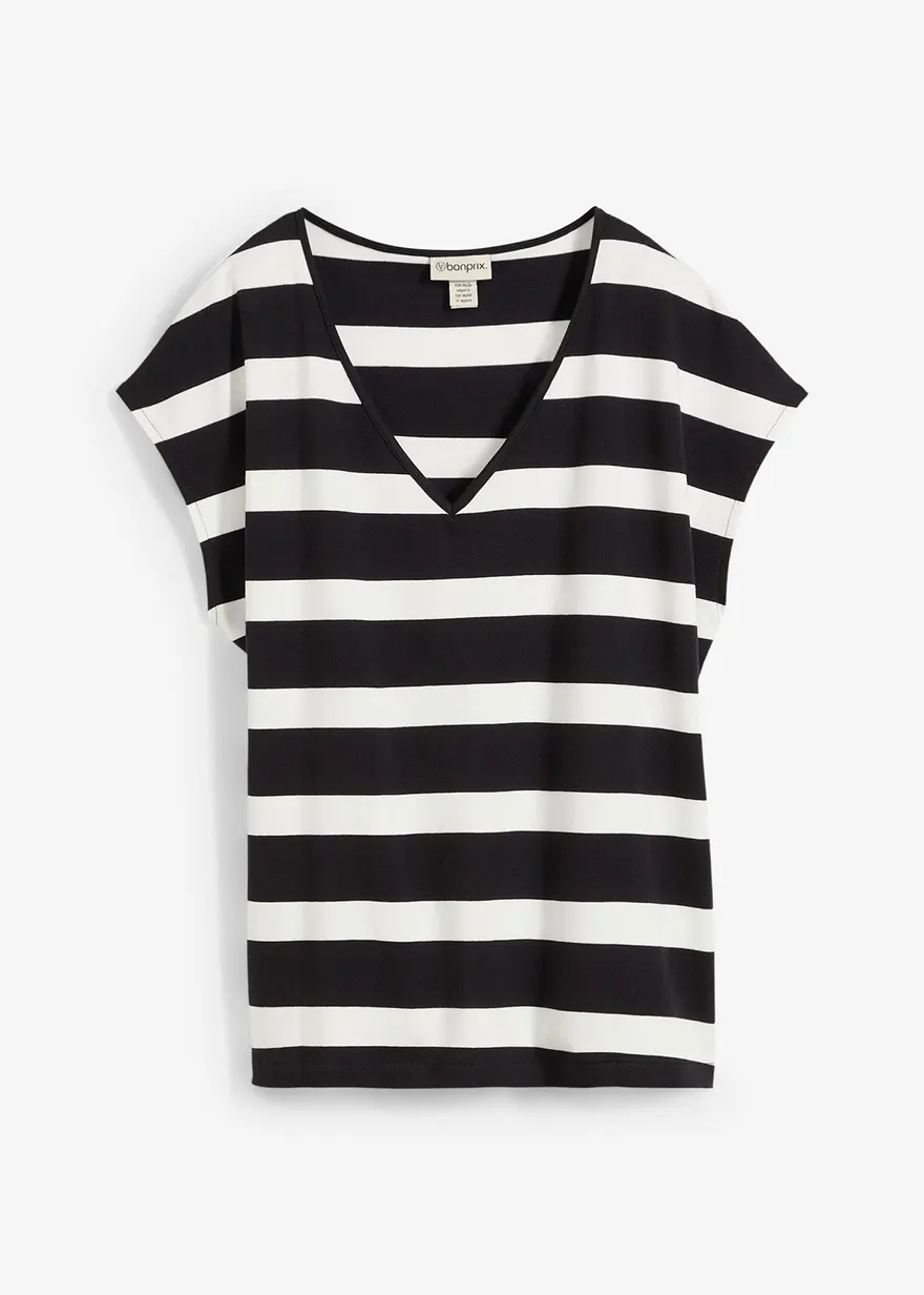 Gestreiftes Strickshirt in schwarz von vorne - bonprix