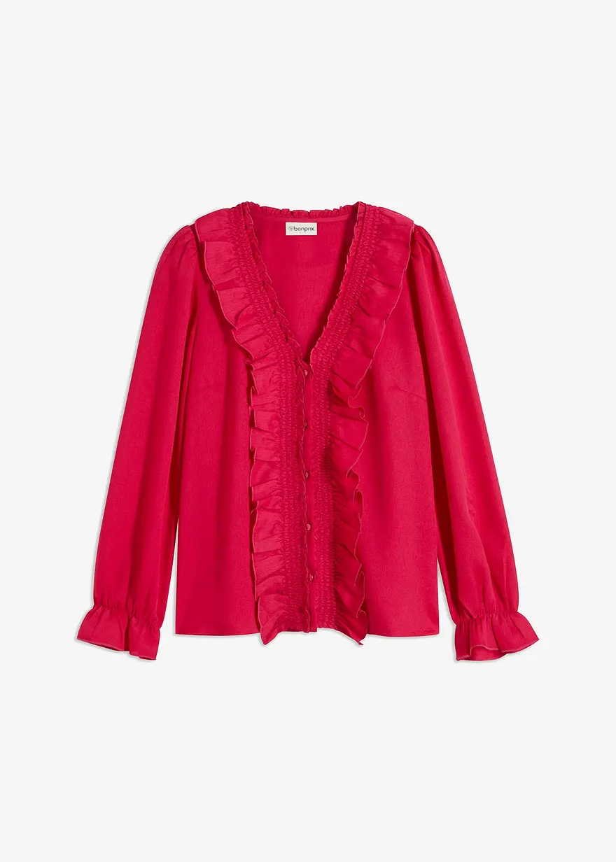 Bluse mit Volants in pink von vorne - bonprix