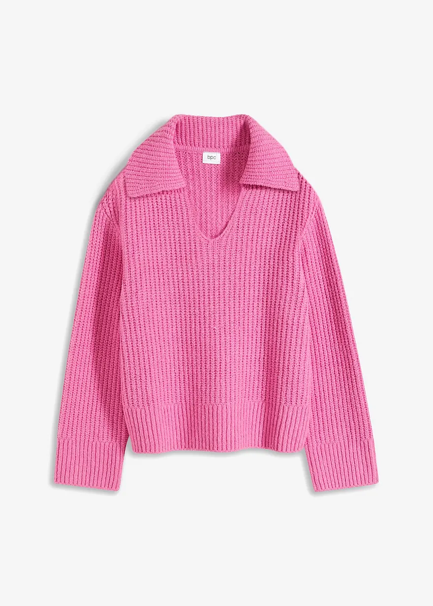 Gerippter Pullover in pink von vorne - bonprix