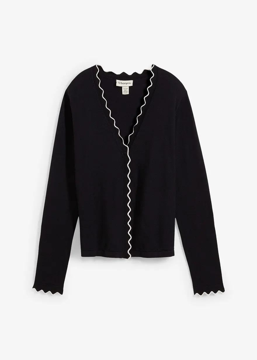 Feinstrickjacke mit Seidenanteil in schwarz von vorne - bonprix