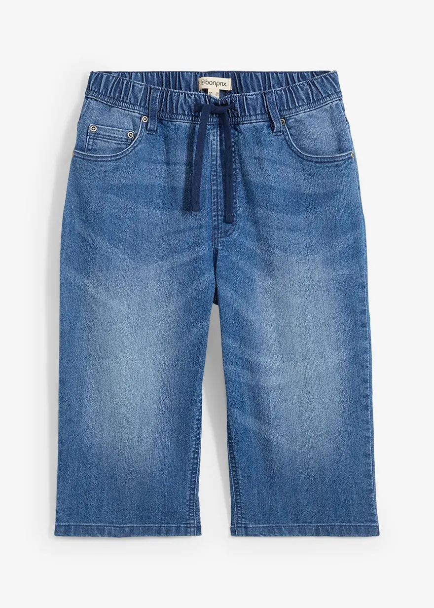 Schlupf-Jeans-Longbermuda, Slim Fit in blau von vorne - bonprix
