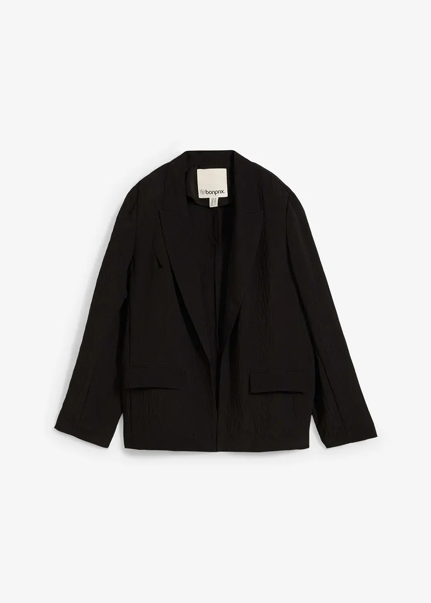 Blazer aus aus strukturiertem Crinkle-Viskose-Mix in schwarz von vorne - bonprix