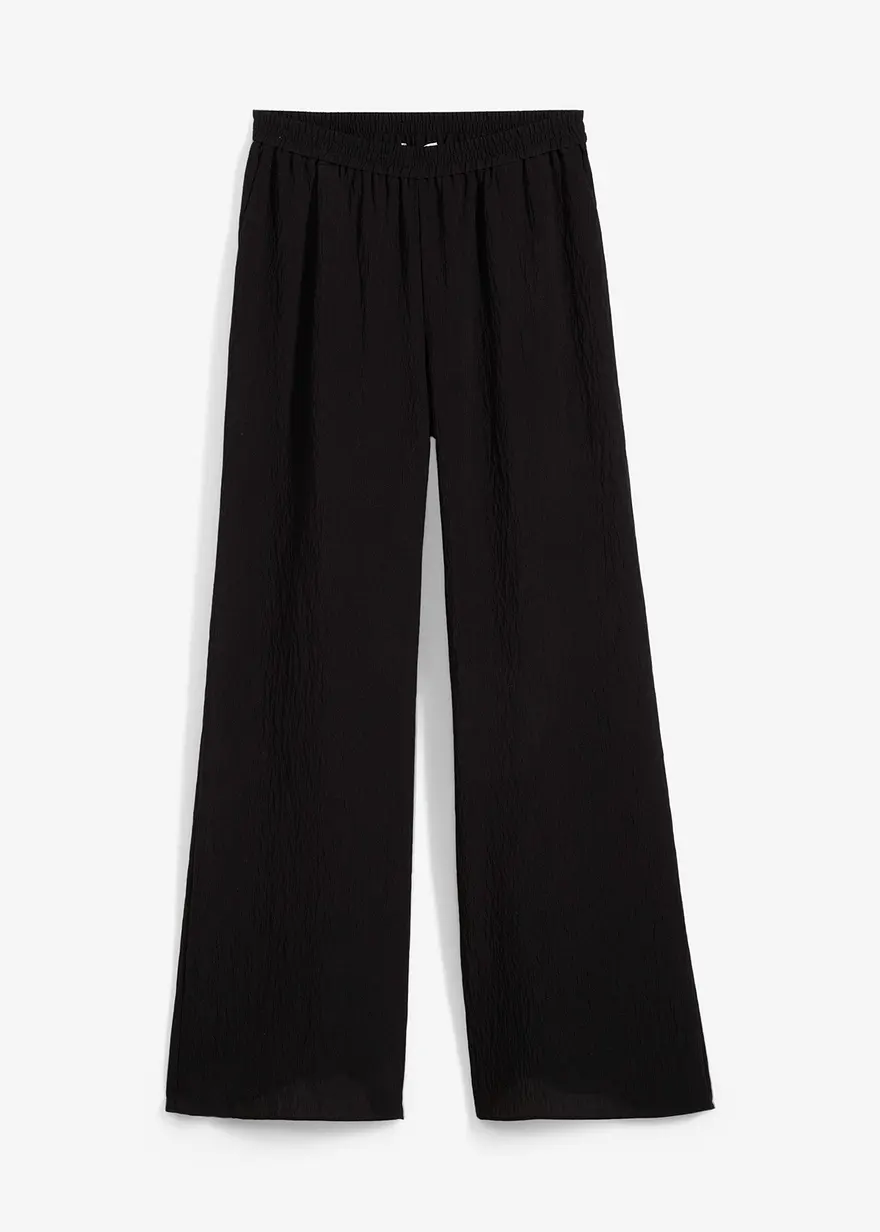 Hose aus aus strukturiertem Crinkle-Viskose-Mix in schwarz von vorne - bonprix