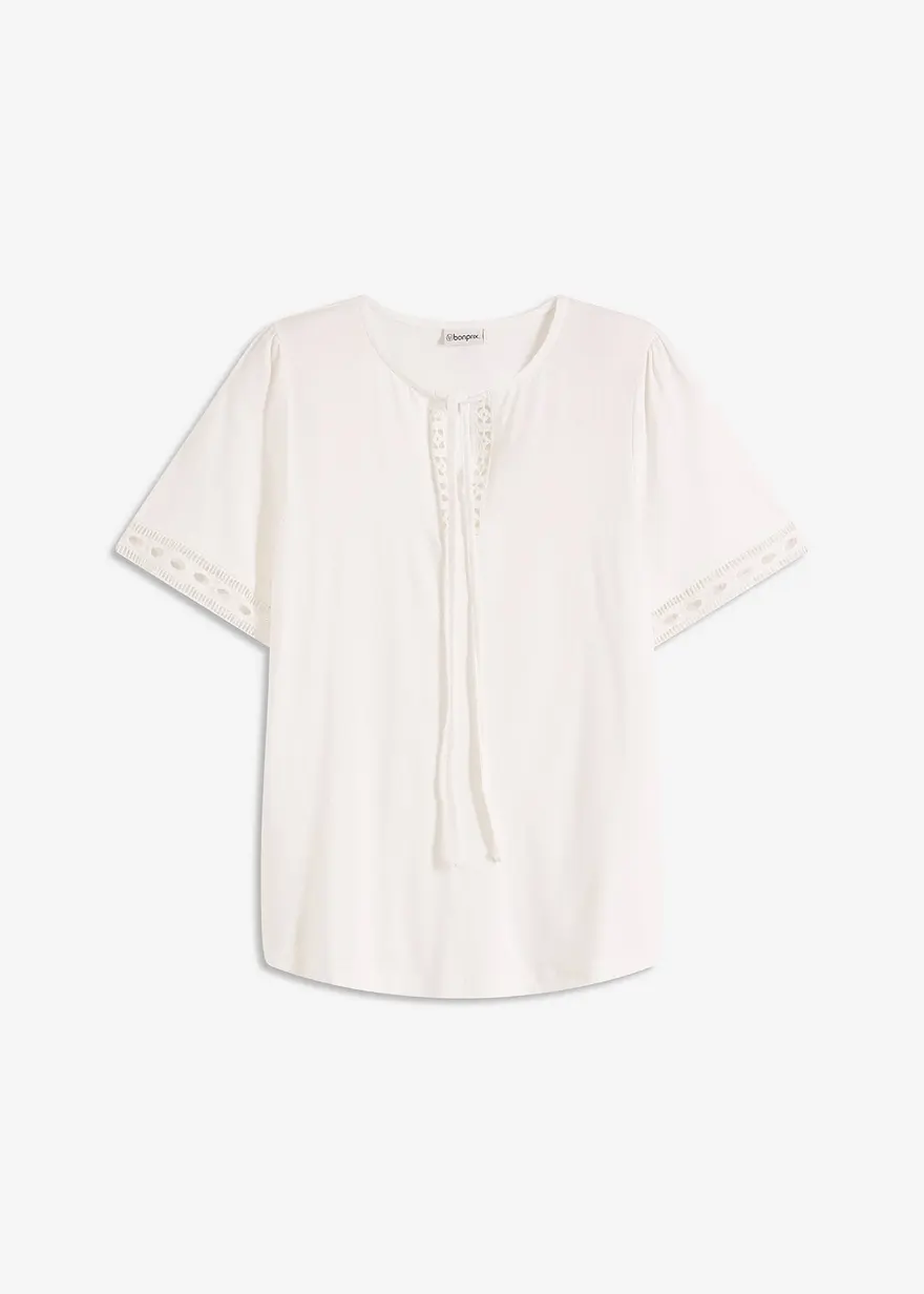 Shirt-Tunika mit Spitzenband in weiß von vorne - bonprix