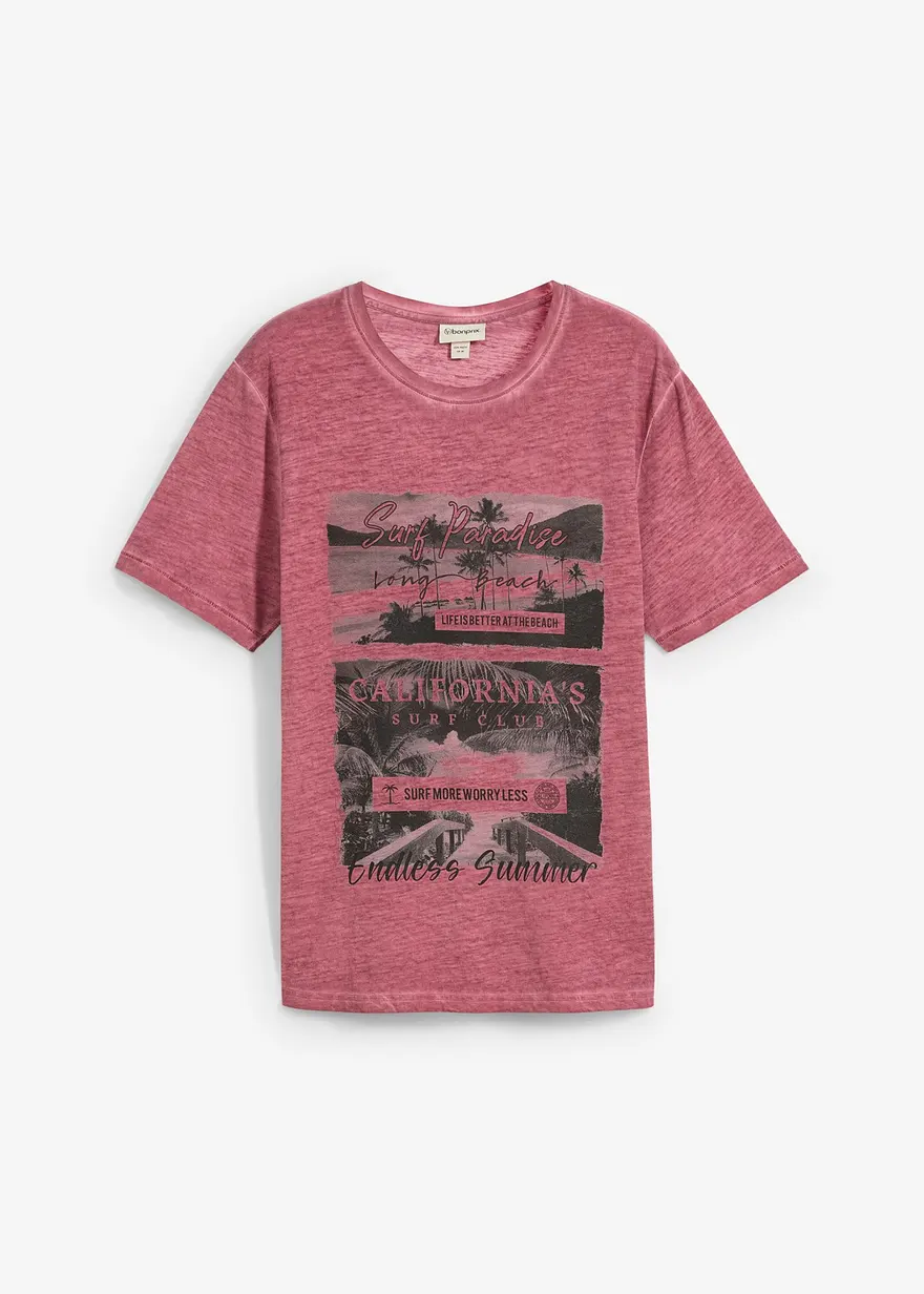T-Shirt in gewaschener Optik aus Bio-Baumwolle in lila von vorne - bonprix