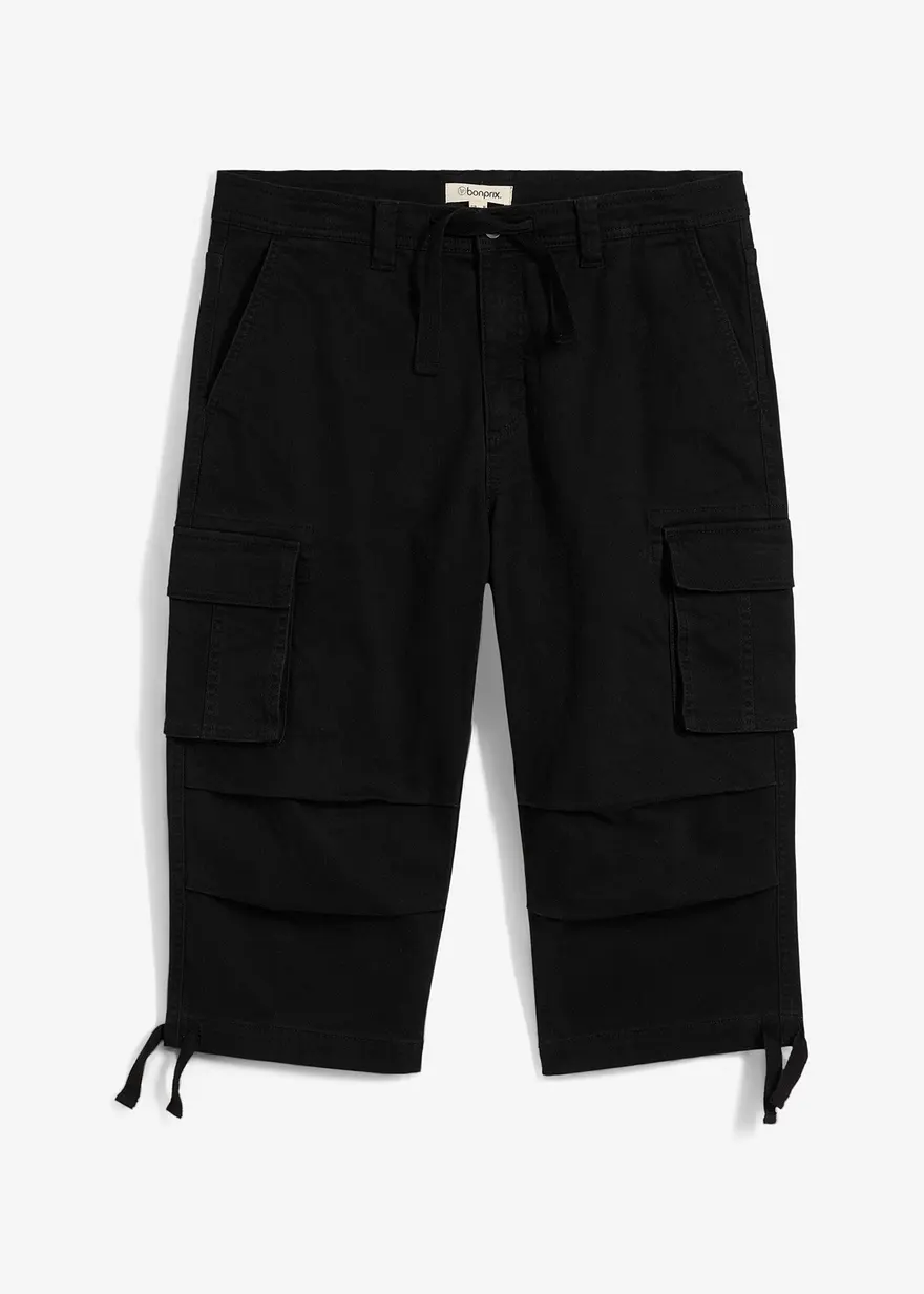 Loose Fit Stretch-3/4-Cargohose, extra weit in schwarz von vorne - bonprix