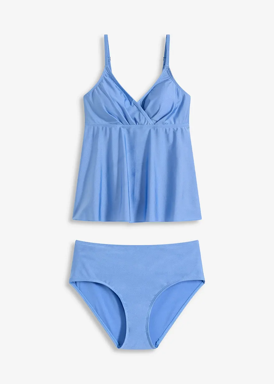Tankini (2-tlg.Set) aus glänzendem Material in blau von vorne - bonprix