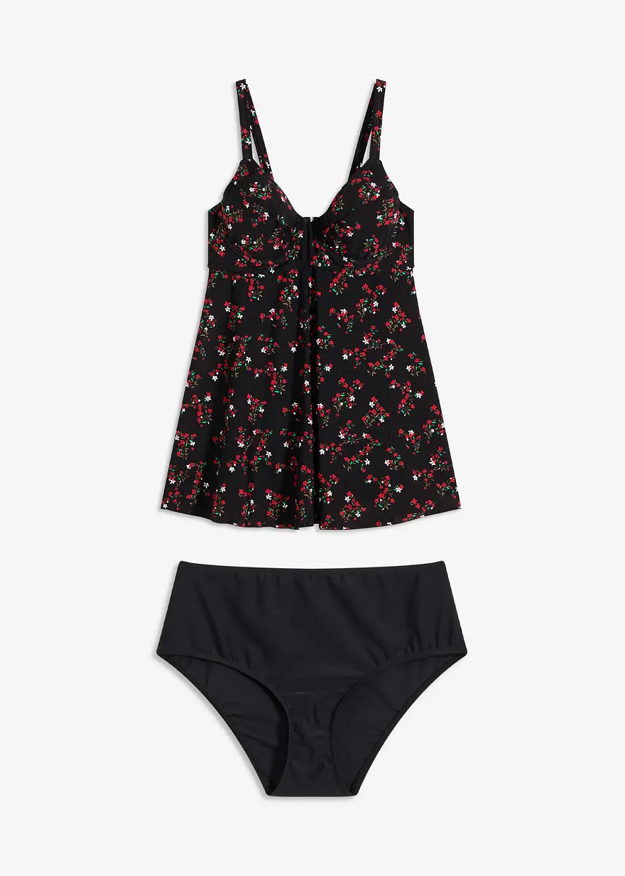 Long Tankini (2-tlg.Set) in schwarz von vorne - bonprix