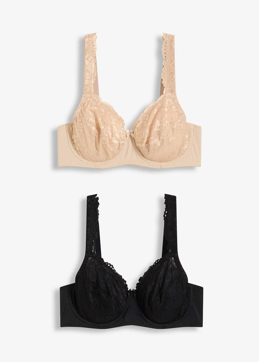 Bügel-BH mit zarter Spitze (2er Pack) in beige von vorne - bonprix