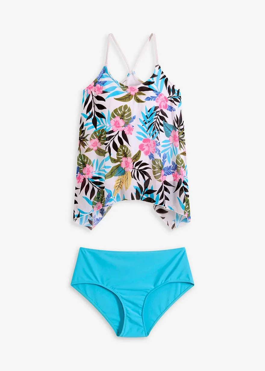 Tankini mit bedruckter Netzware  (2-tlg.Set) in weiß von vorne - bonprix