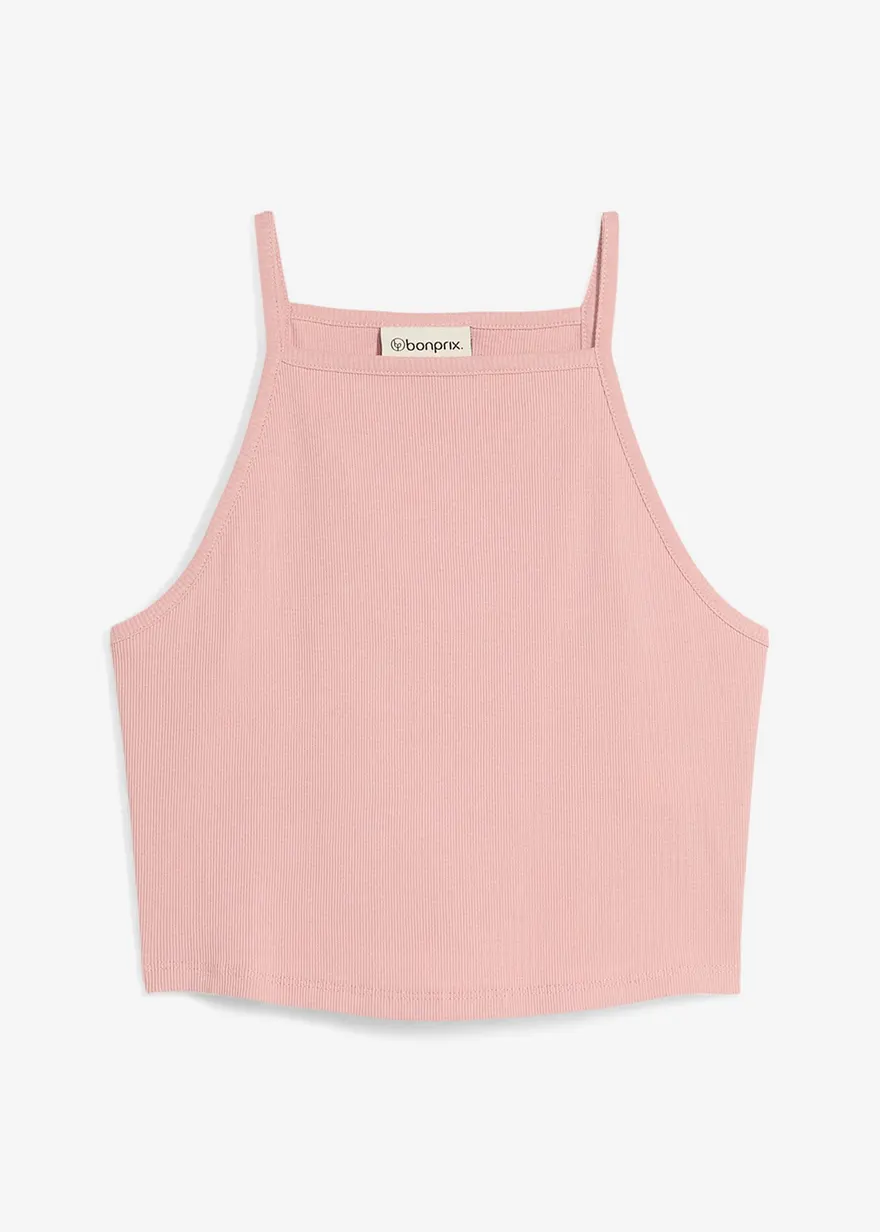Ripp-Top aus reiner Bio-Baumwolle in rosa von vorne - bonprix