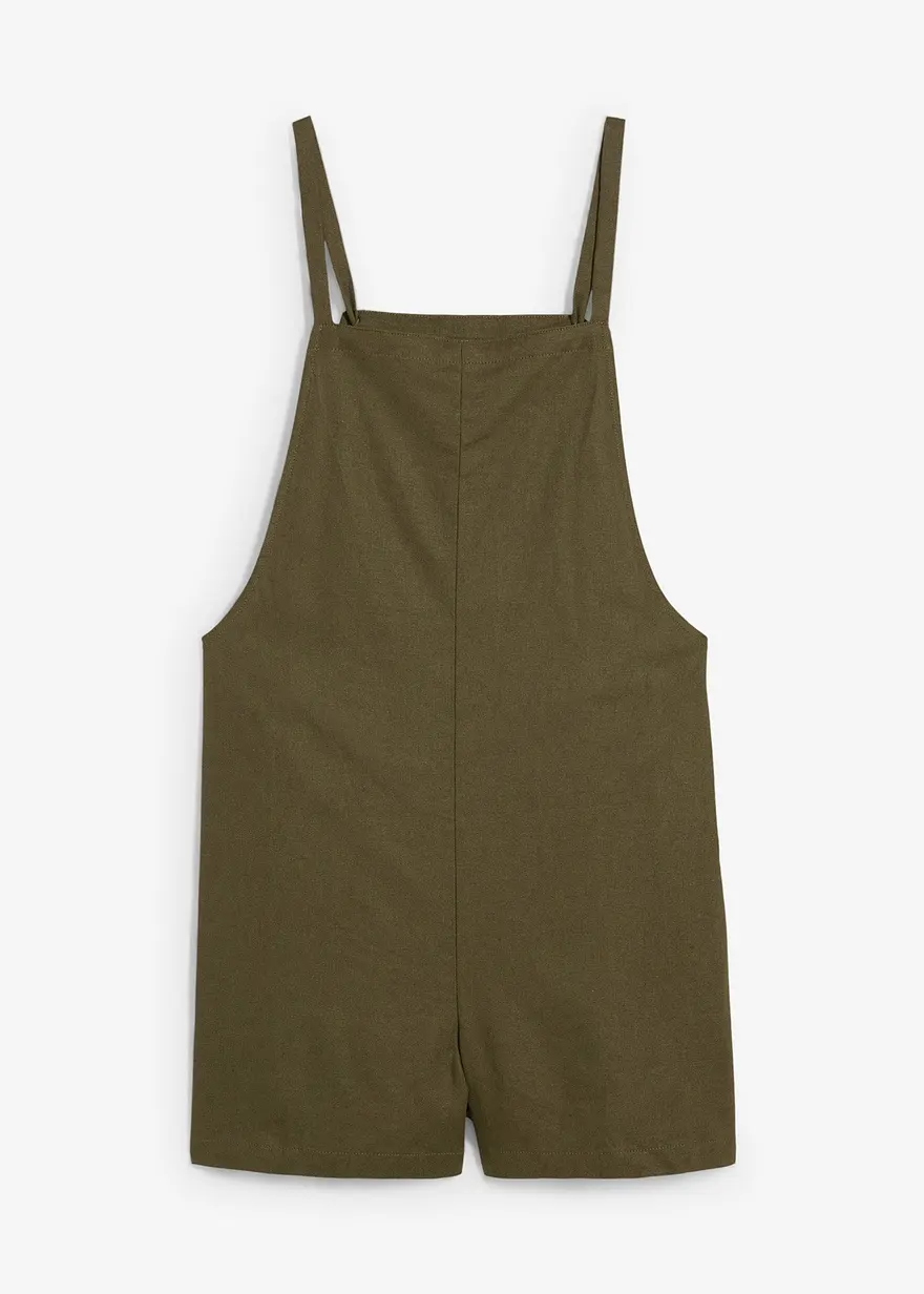 Kurzer Jumpsuit aus luftigem Leinen-Mix in grün von vorne - bonprix