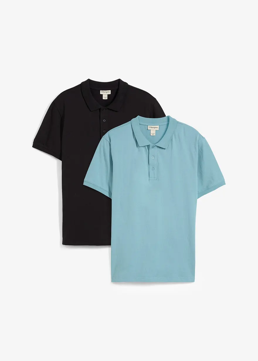 Jersey-Poloshirt (2er Pack) aus reiner Bio-Baumwolle in schwarz von vorne - bonprix