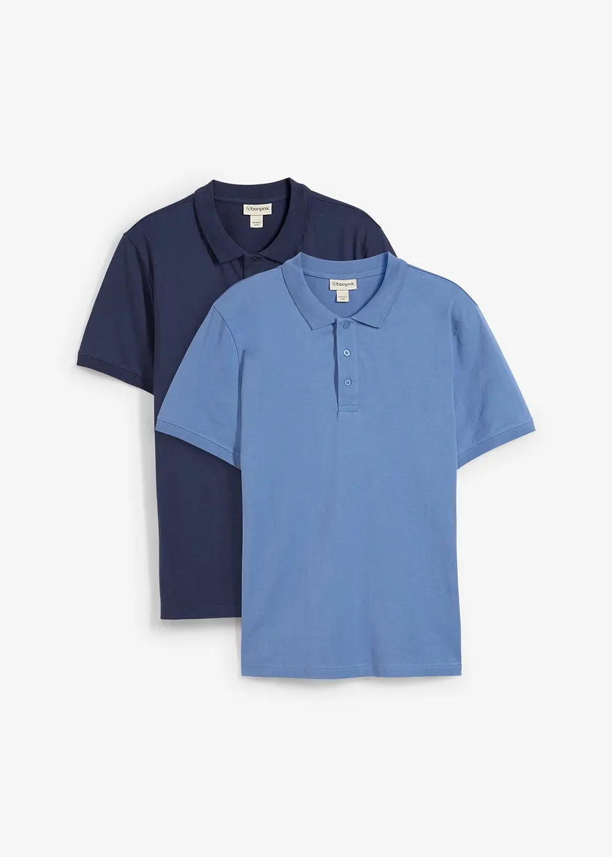 Jersey-Poloshirt (2er Pack) aus reiner Bio-Baumwolle in blau von vorne - bonprix