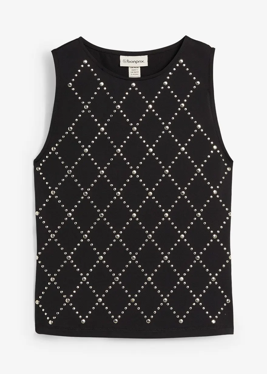 Tanktop mit Nieten in schwarz von vorne - bonprix