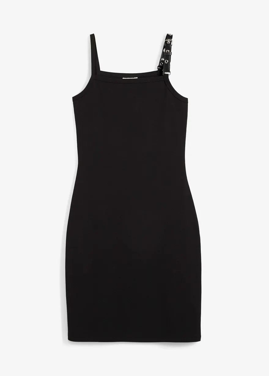Trägerkleid mit Kontrastsaum in schwarz von vorne - bonprix