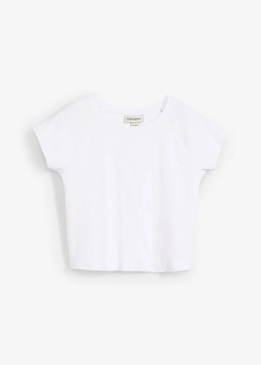 Kurzes Rippshirt in weiß von vorne - bonprix
