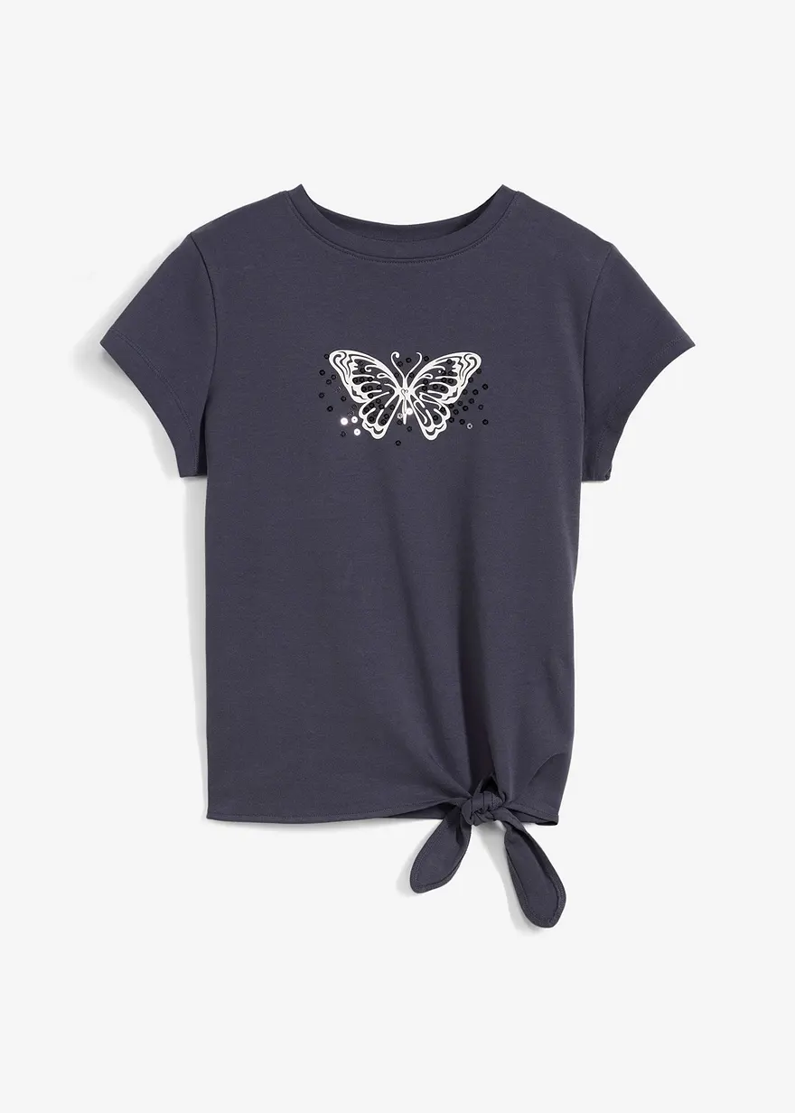T-Shirt aus reiner Bio-Baumwolle in blau von vorne - bonprix