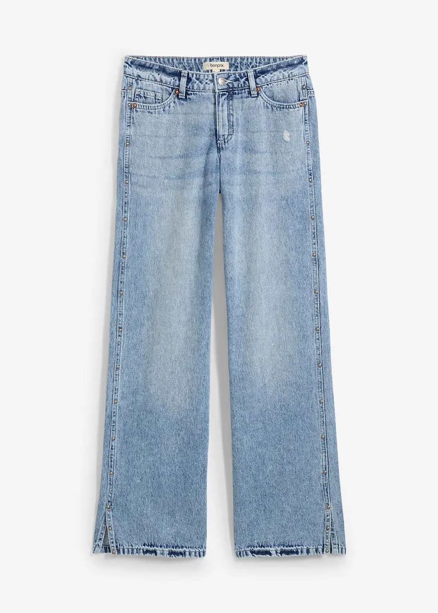 Loose Straight-Jeans Mid Waist, Low Stretch in blau von vorne - bonprix