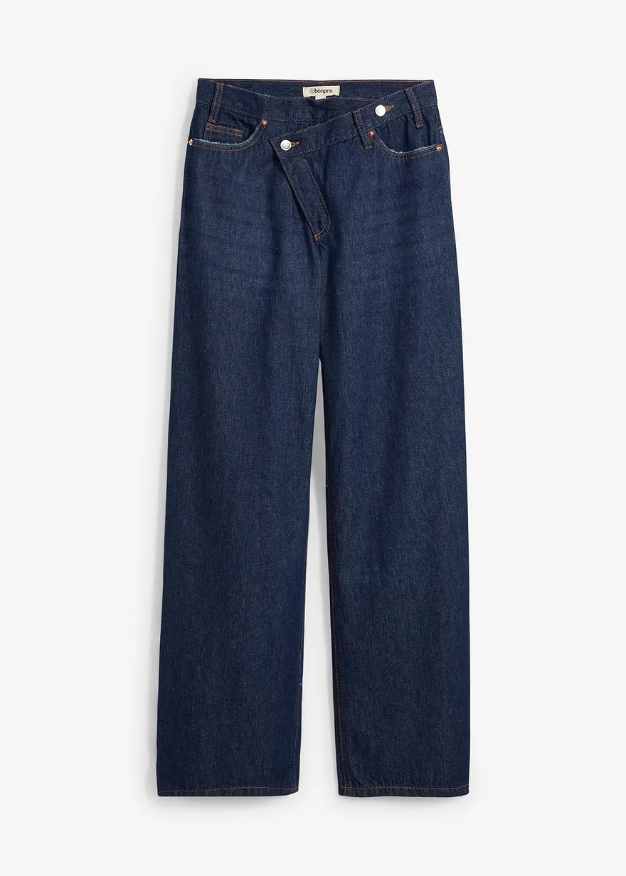 Wide-Leg-Jeans Mid Waist, Low Stretch in blau von vorne - bonprix