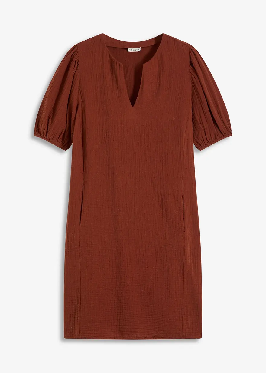 Kurzes Kleid aus Musselin in braun von vorne - bonprix