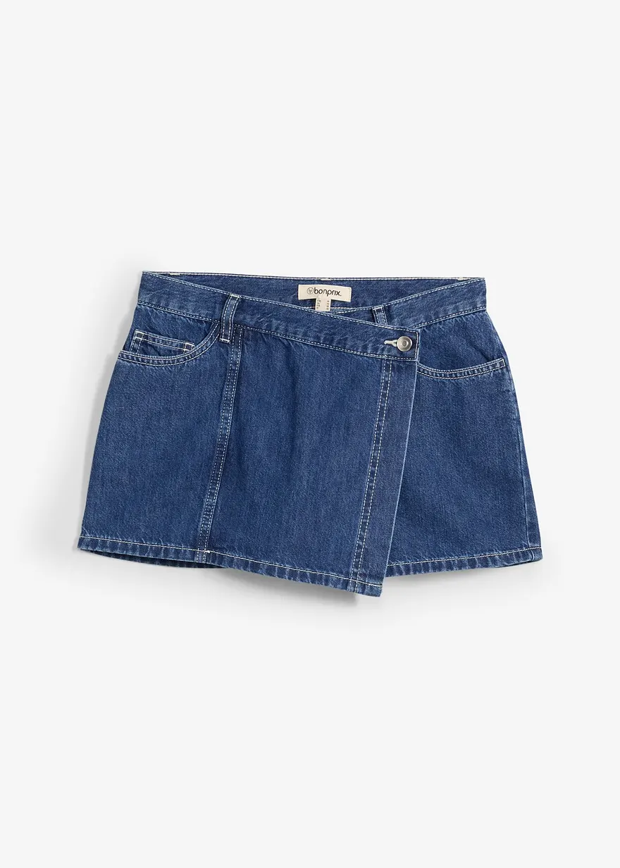 Jeans Hosenrock in Wickeloptik in blau von vorne - bonprix