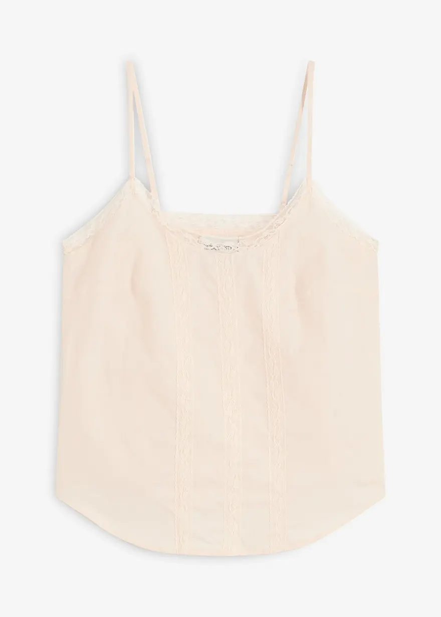 Blusentop mit Lochstickerei in beige von vorne - bonprix