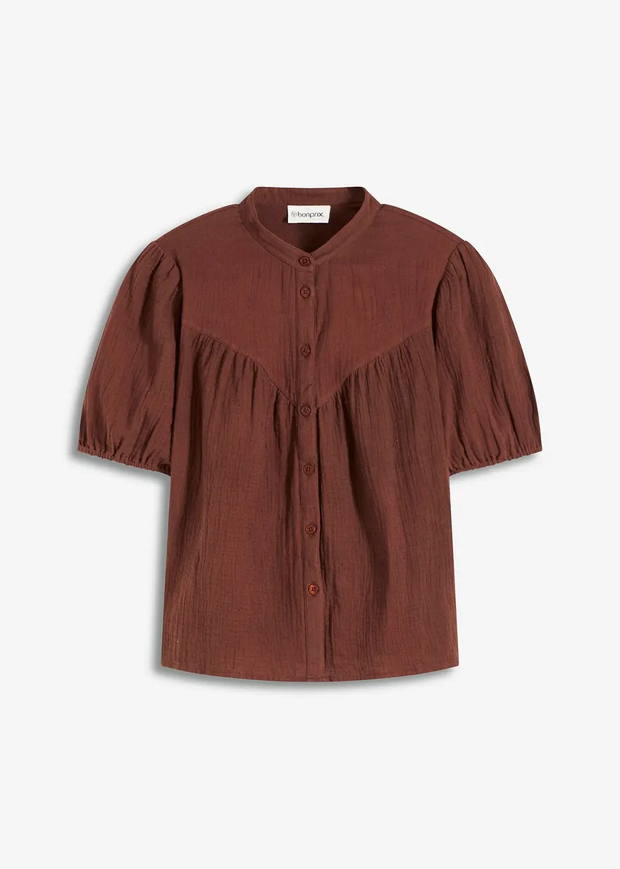 Kurzarm-Bluse aus Musselin in braun von vorne - bonprix