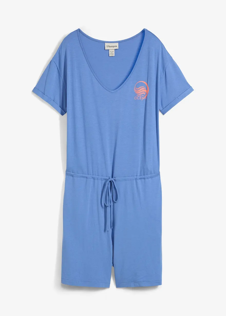 Jersey-Jumpsuit aus fließendem Viskose-Mix in blau von vorne - bonprix
