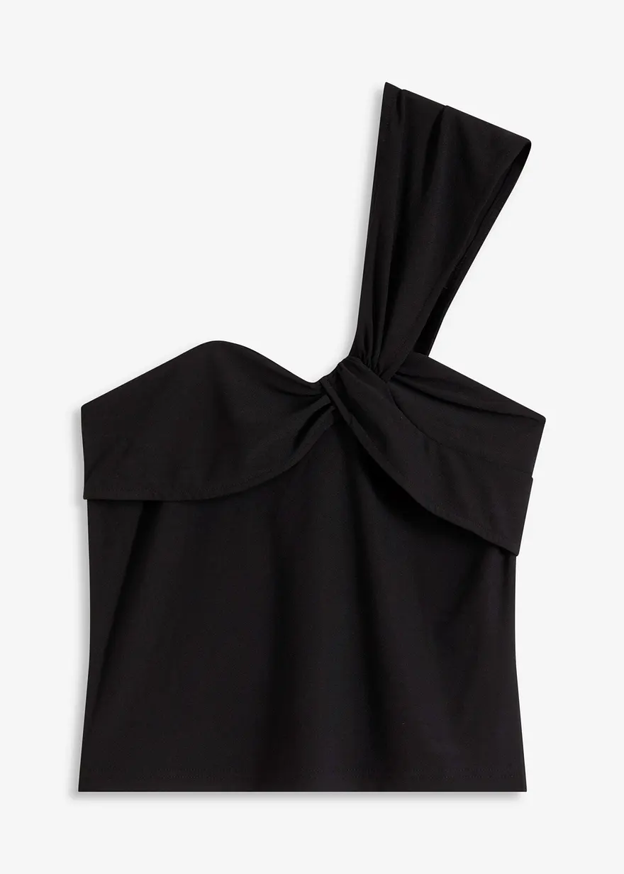 Asymmetrisches Top aus luftigem Crêpe in schwarz von vorne - bonprix