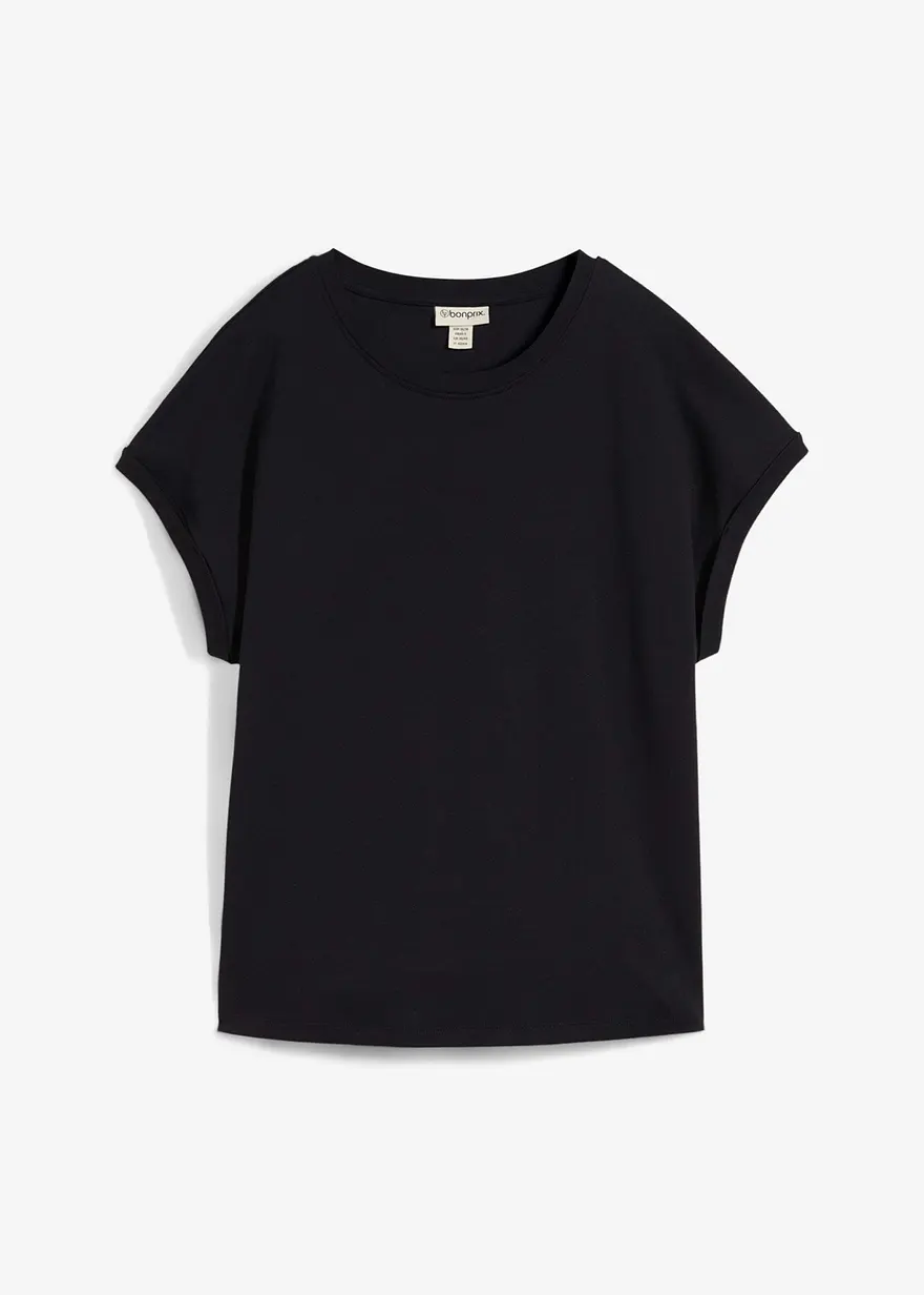 Vokuhila-Shirt aus schwerem Baumwoll-Jersey in schwarz von vorne - bonprix