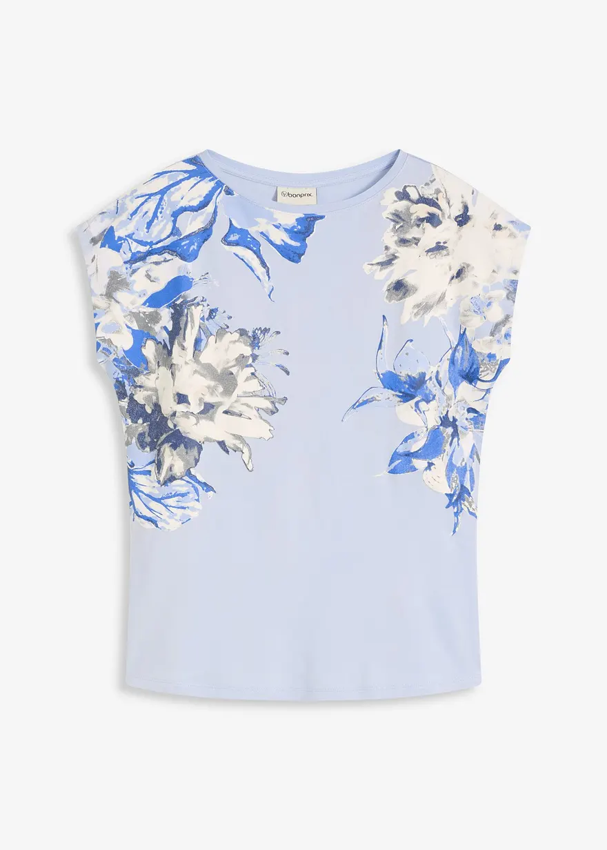 Shirt mit überschnittenen Schultern in blau von vorne - bonprix