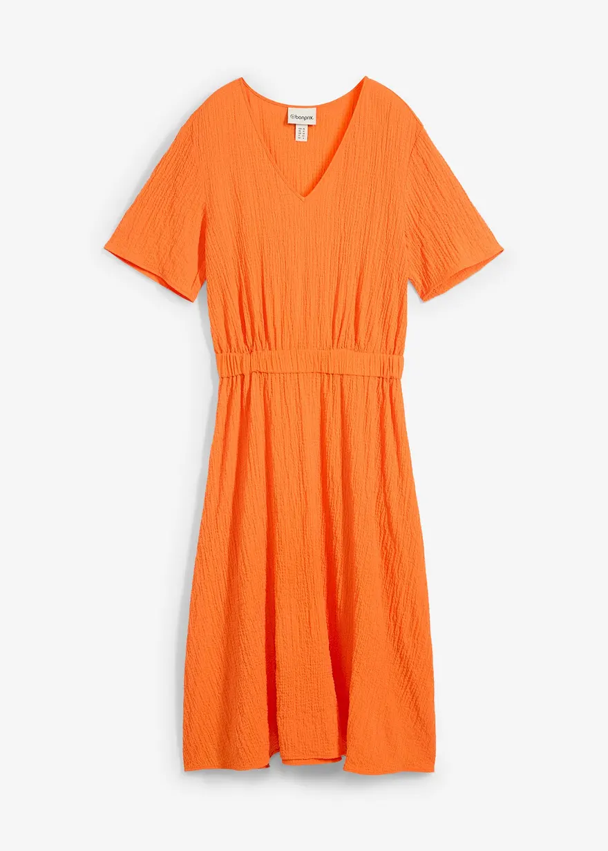 Midikleid aus luftigem Seersucker in orange von vorne - bonprix
