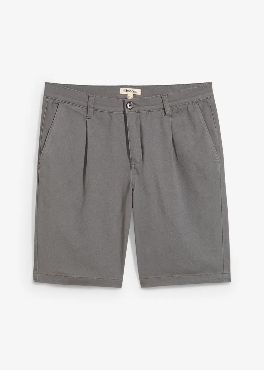 Regular Fit Stretch-Bermuda mit Bundfalte in grau von vorne - bonprix