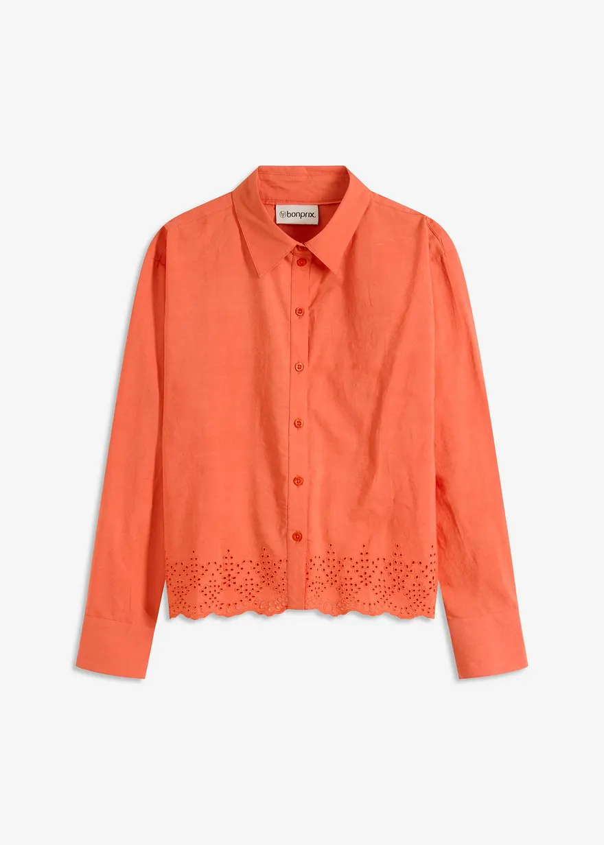 Hemdbluse aus reiner Baumwolle in orange von vorne - bonprix