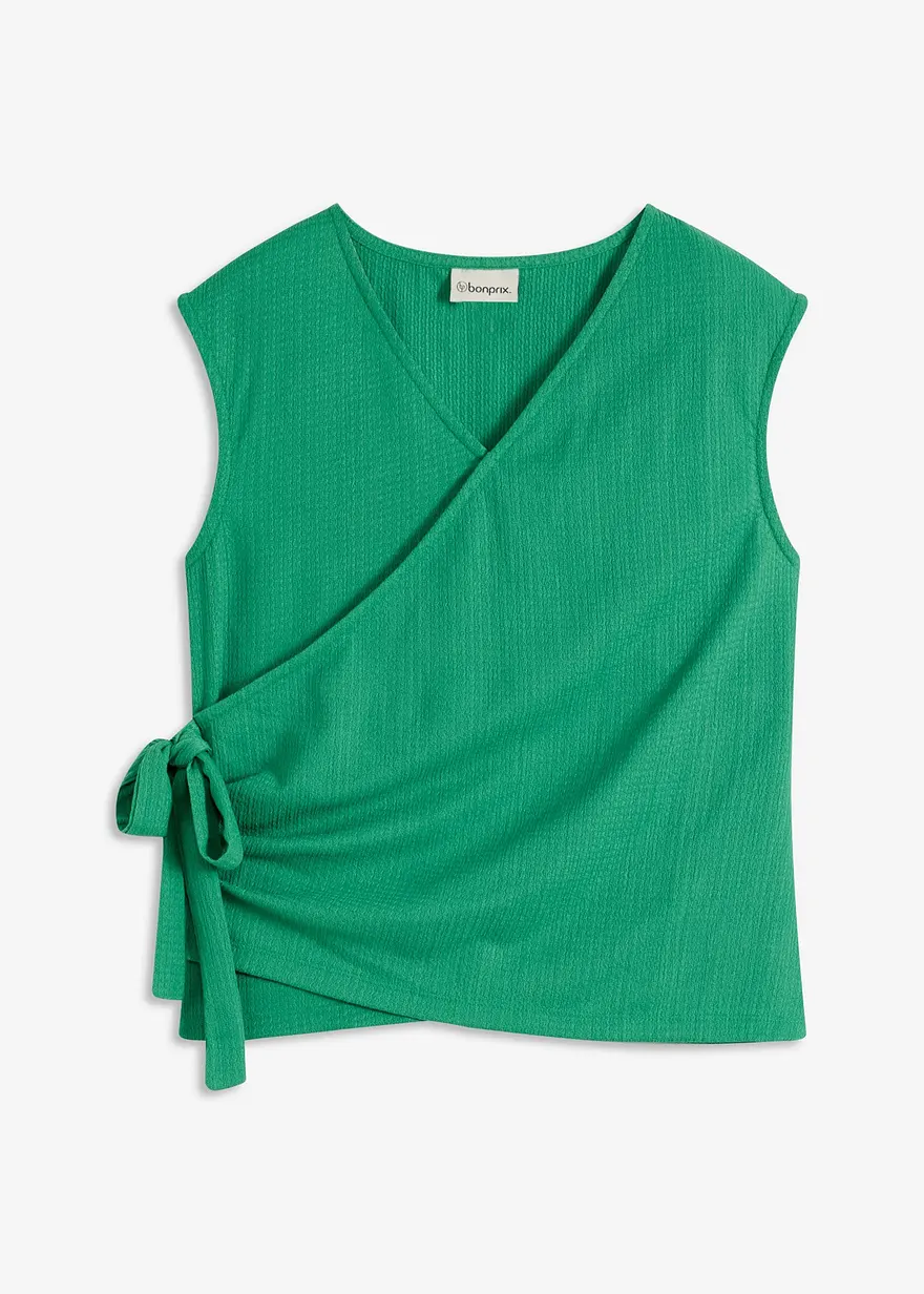 Jerseycrepe-Shirt in Wickeloptik in grün von vorne - bonprix