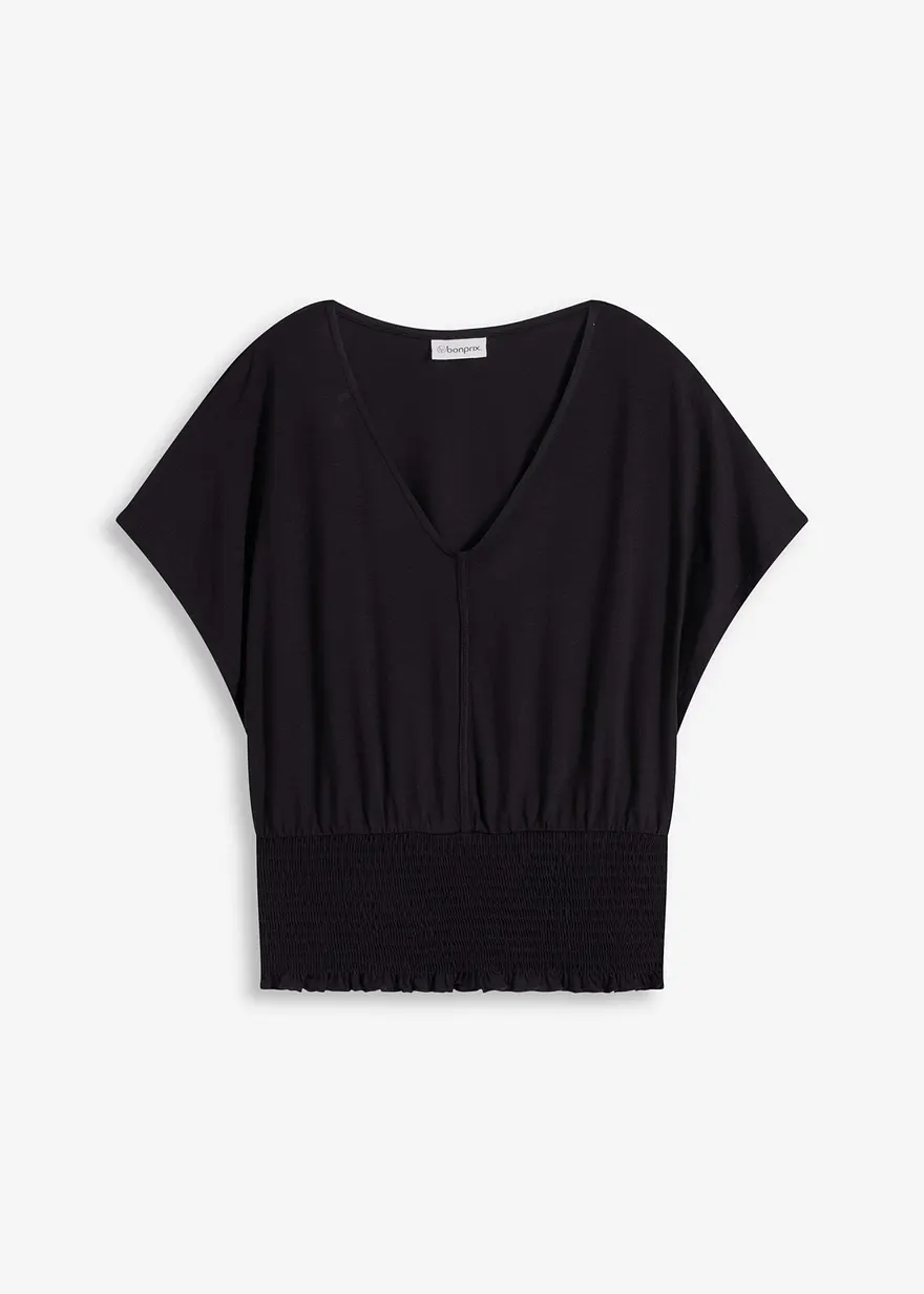 Shirt mit Smock-Saum in schwarz von vorne - bonprix