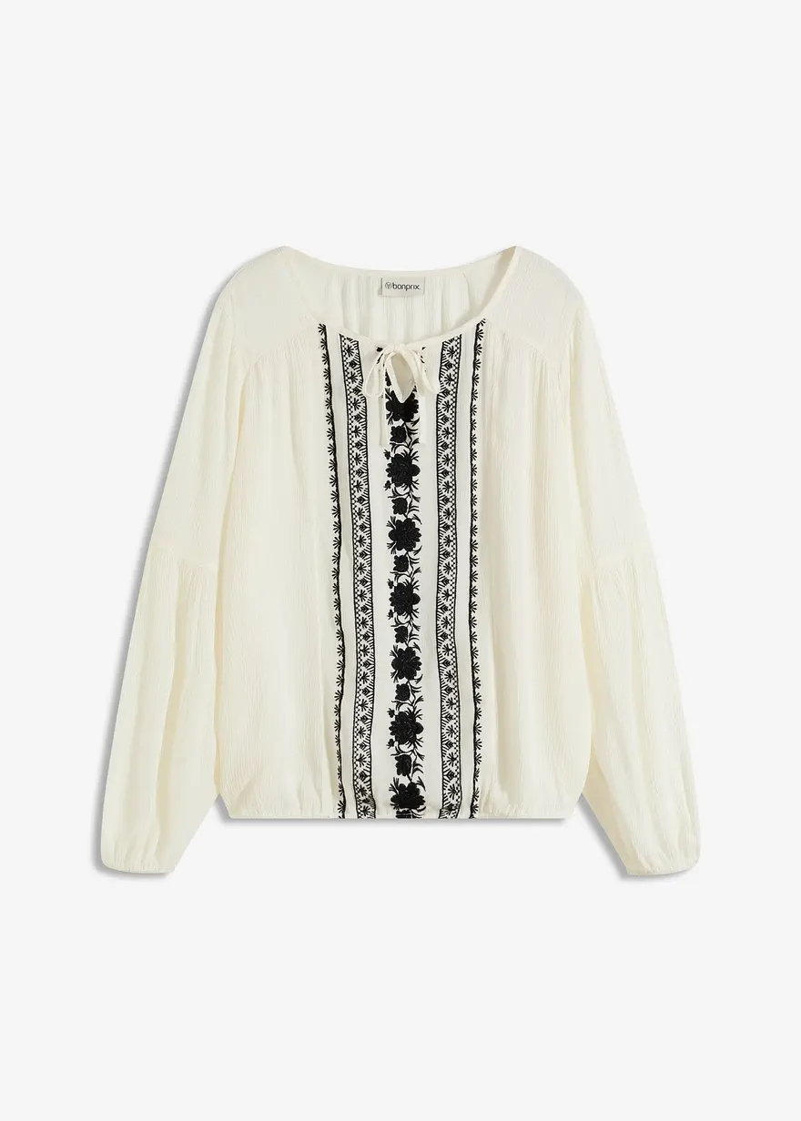 Bluse mit Stickerei in weiß von vorne - bonprix