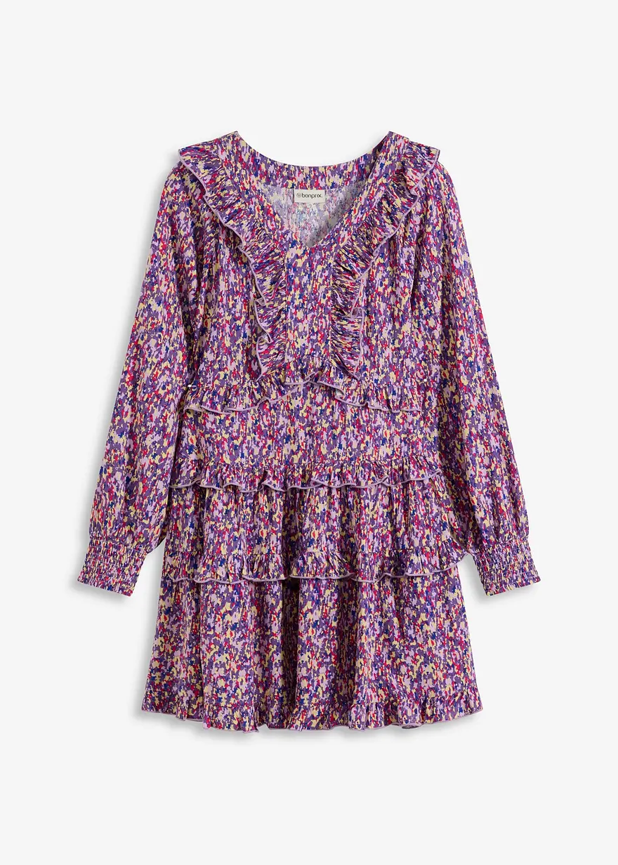 Kleid mit Volants in lila von vorne - bonprix