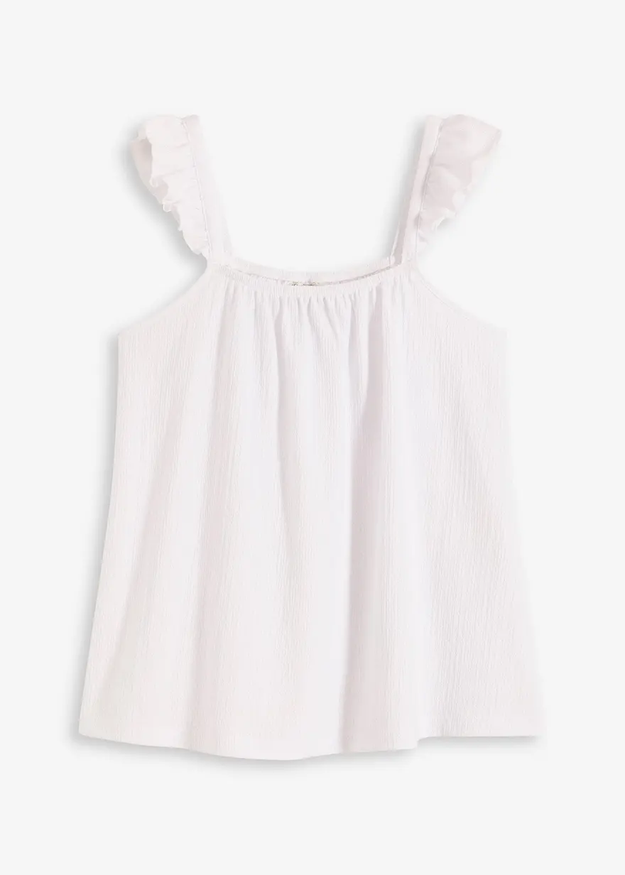 Jerseycrepe-Top mit Volant-Träger in weiß von vorne - bonprix