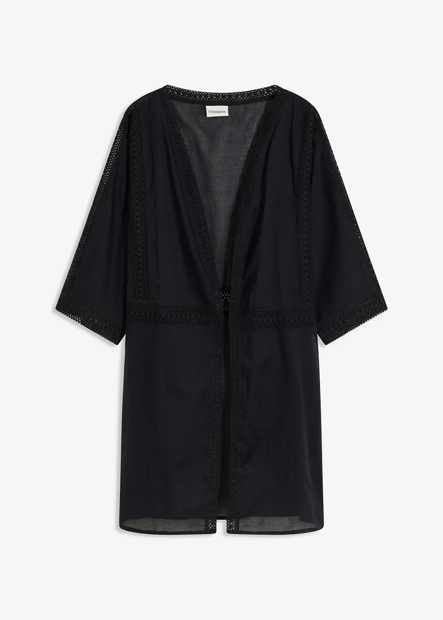 Strand Kimono in schwarz von vorne - bonprix