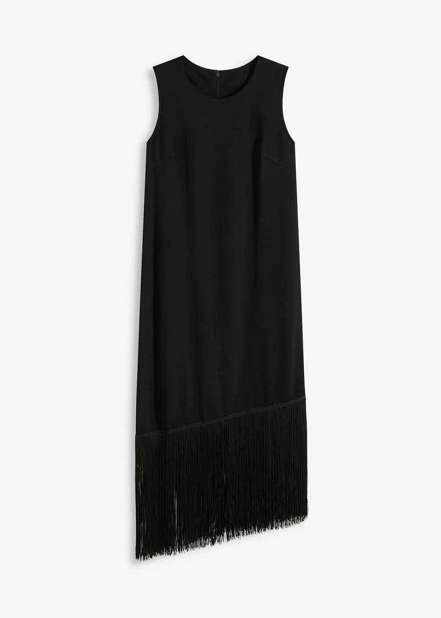 Jerseykleid mit Fransen in schwarz von vorne - bonprix
