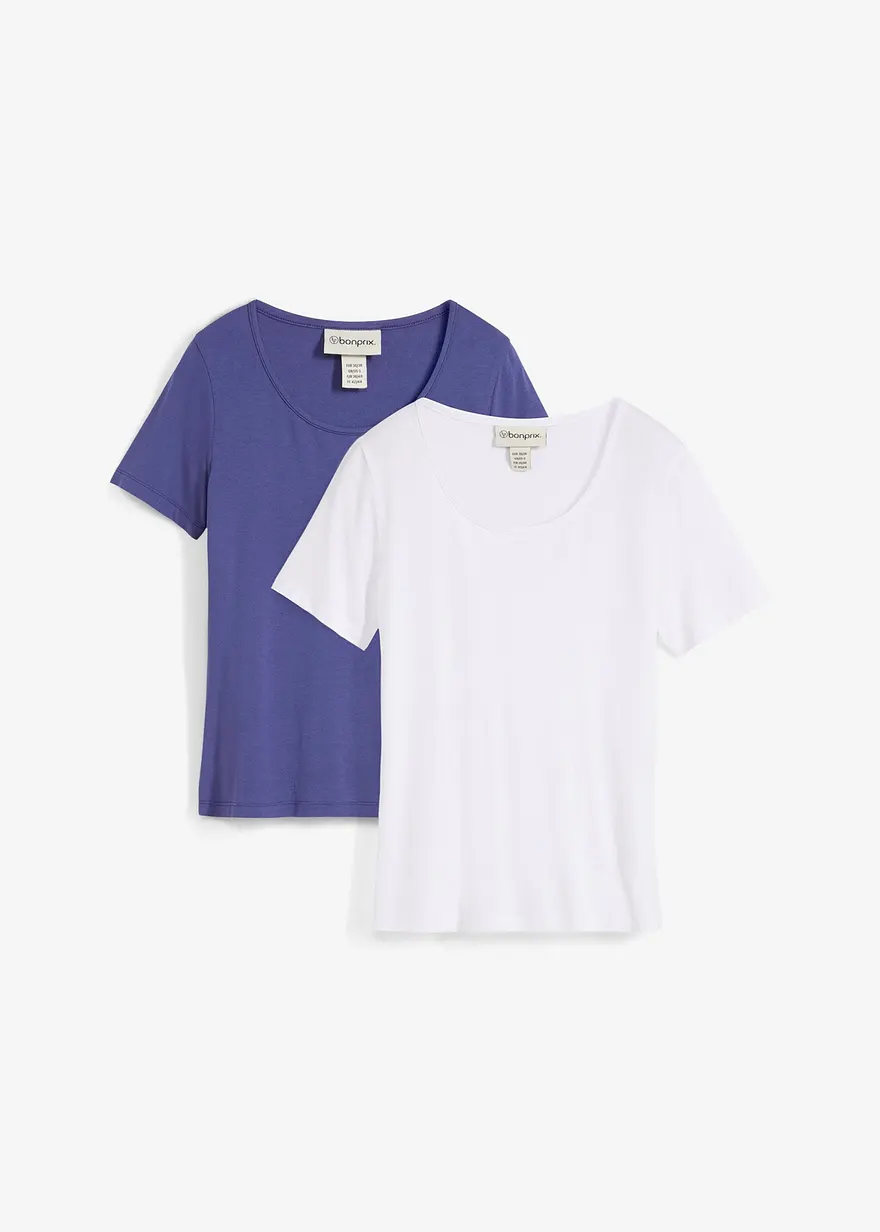 T-Shirt aus softer Viskose (2er Pack) in weiß von vorne - bonprix