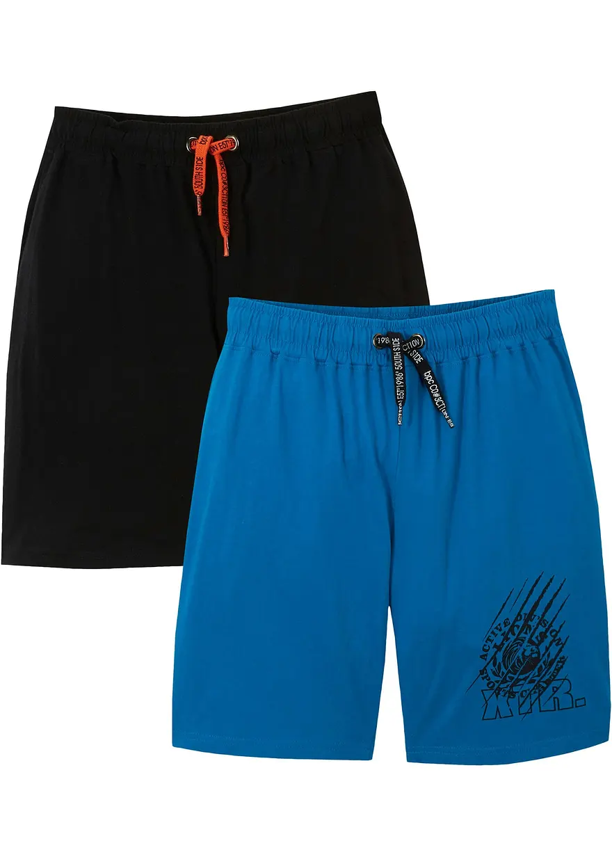 Jersey-Bermuda (2er Pack) aus reiner Bio-Baumwolle in schwarz von vorne - bonprix