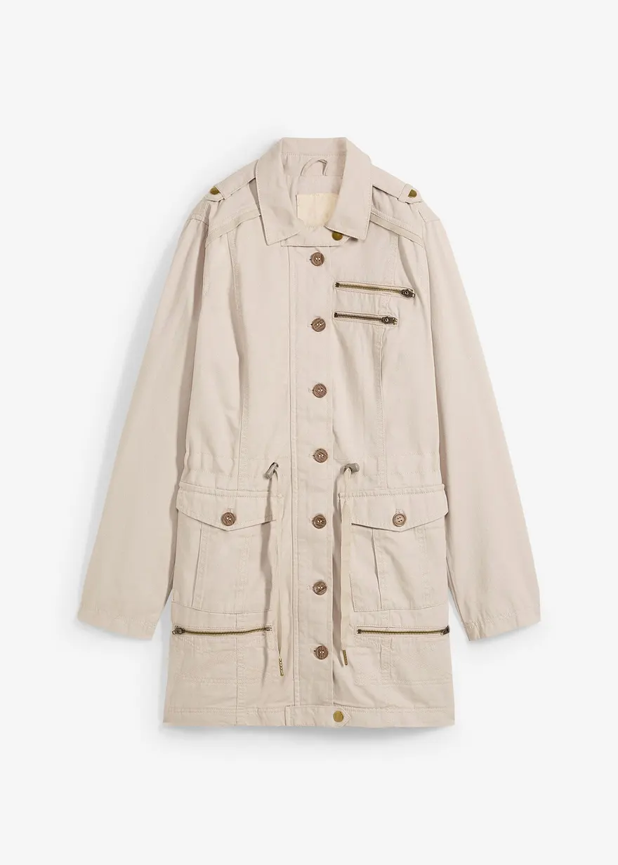 Baumwoll Parka im Utility Stil, halblang in grau von vorne - bonprix