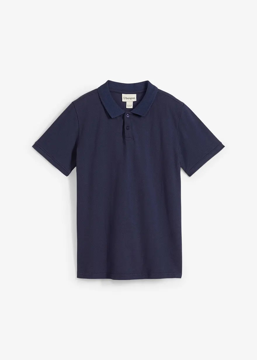 Piqué Poloshirt aus reiner Baumwolle in blau von vorne - bonprix