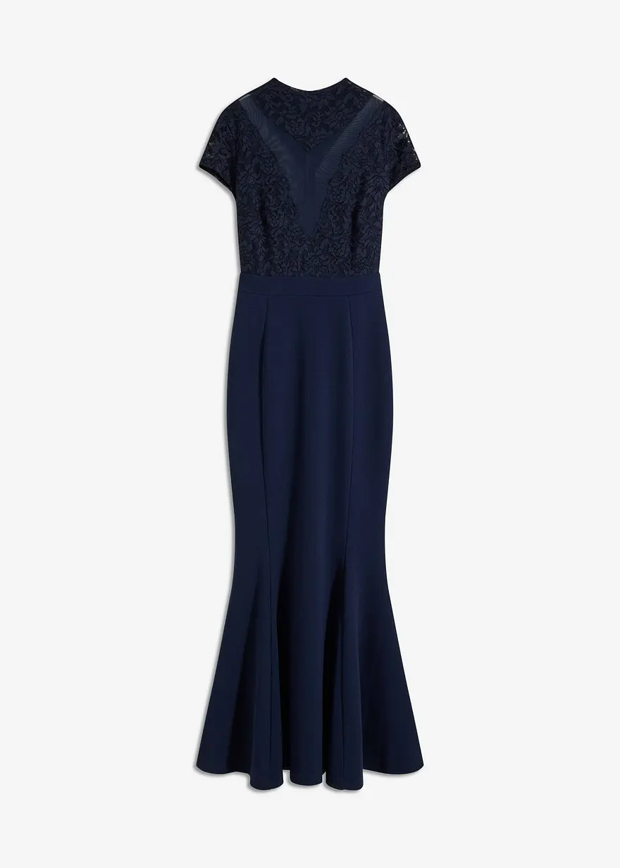 Maxikleid mit Spitze und Mesh in blau von vorne - bonprix