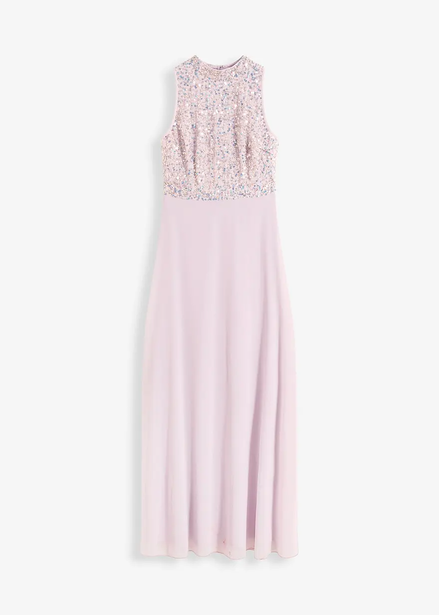 Maxikleid mit Paillettenstickerei in rosa von vorne - bonprix