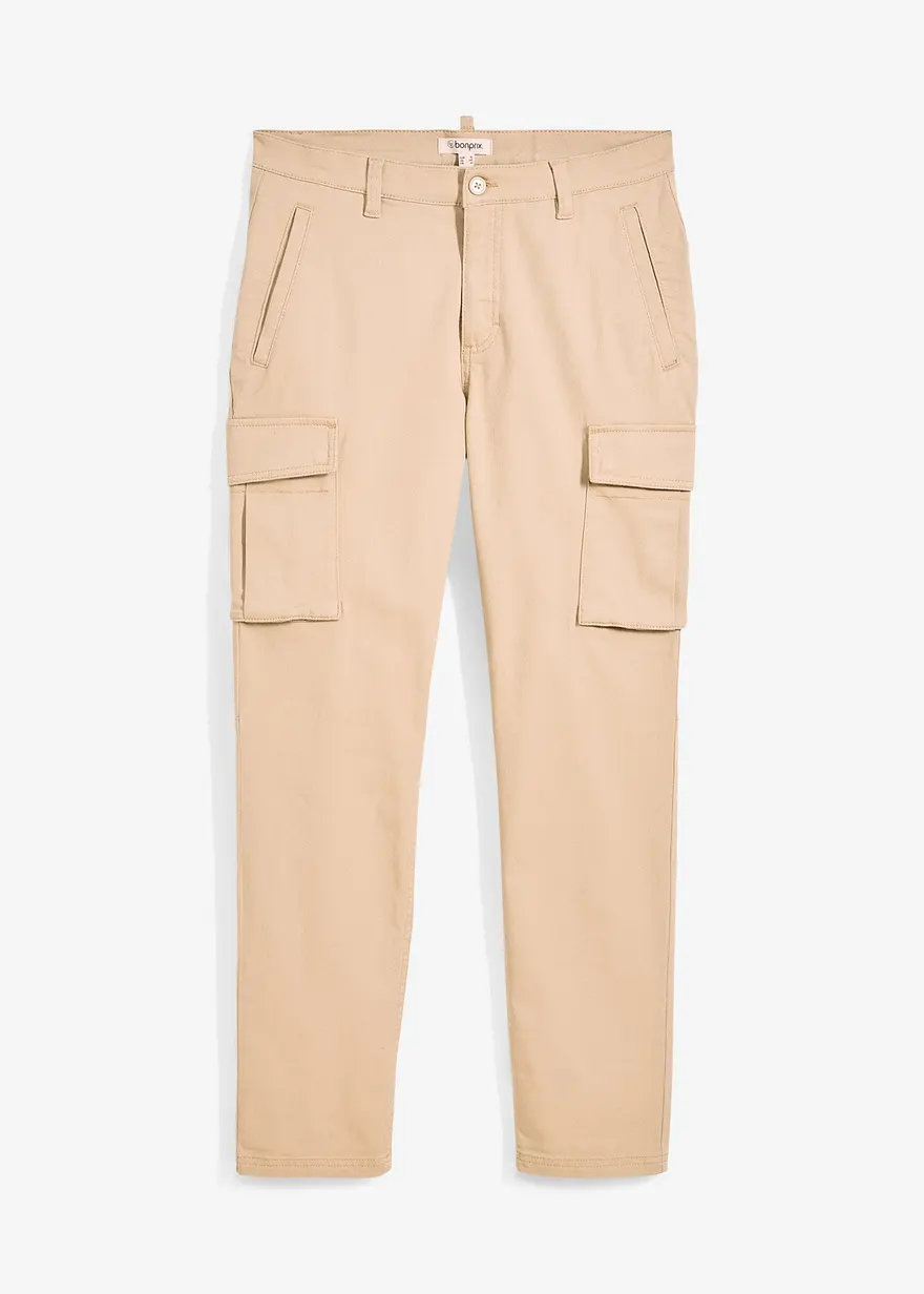 Regular Fit Stretch-Hose mit reiner Baumwolle, Straight in beige von vorne - bonprix